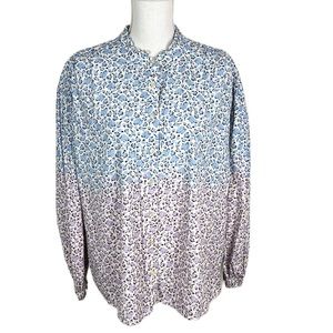 Style & Co Button Up Shirt Women Medium Floral Blue Purple Long Sleeve Casual